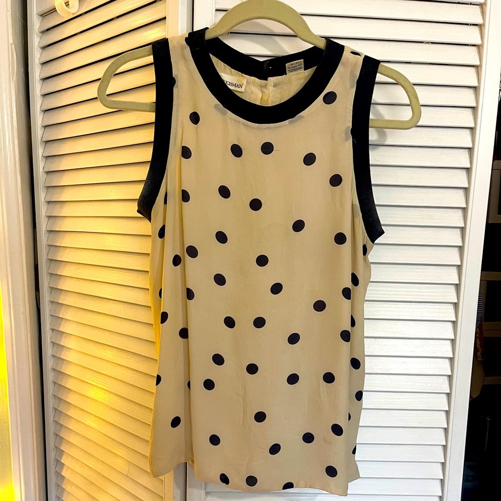 Vintage silk tank blouse off-white and navy